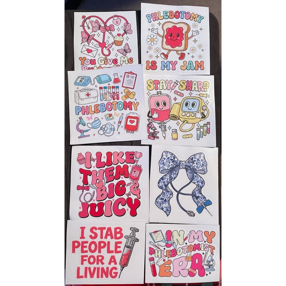 Phlebotomy Stickers - medical nurse Fun & Unique Designs for water bottles etc
